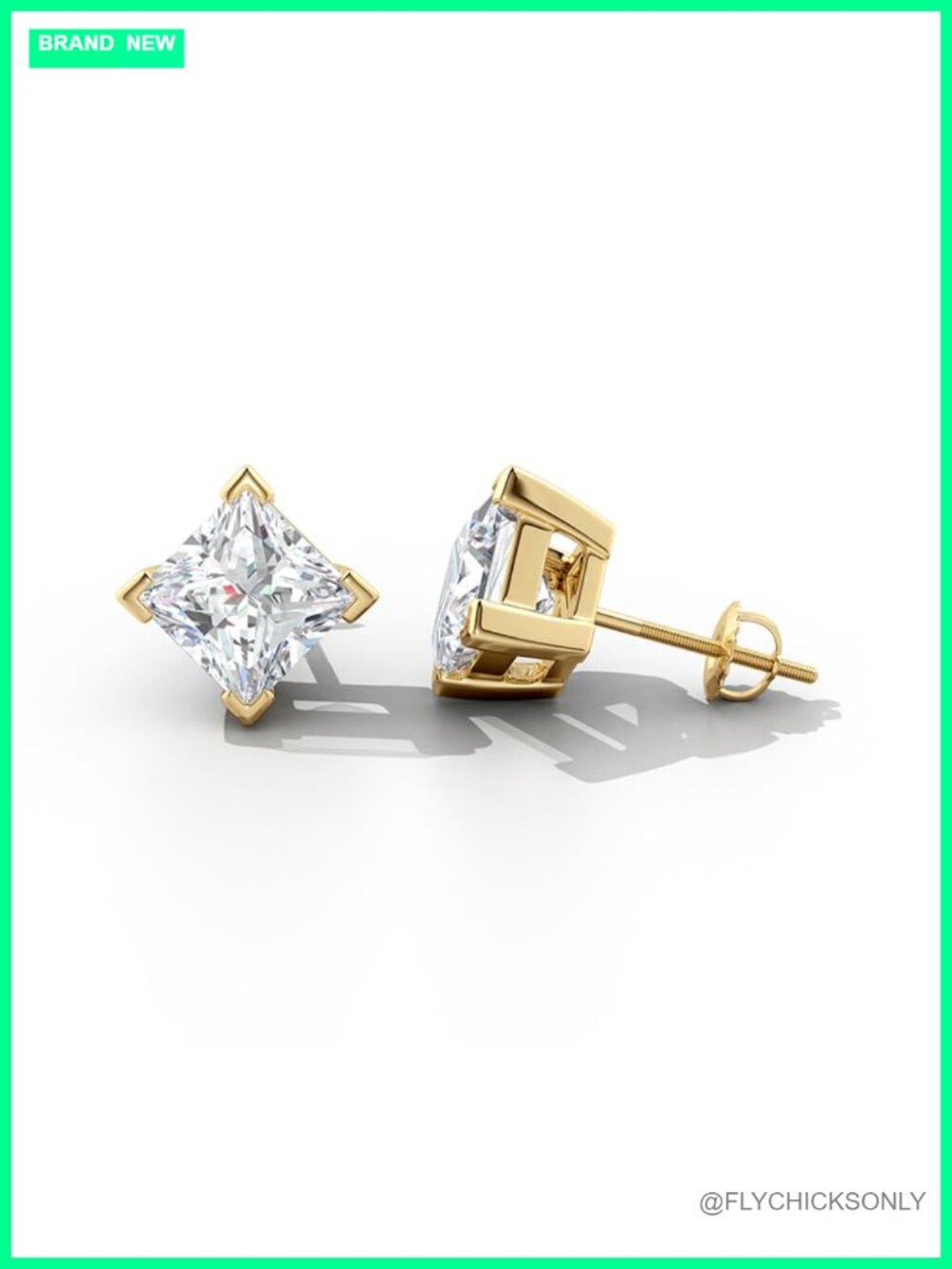 Lab-Grown Diamond Stud Earrings 14K Solid Gold V-Prong Screw Back